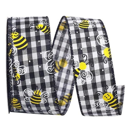 RELIANT RIBBON Reliant Ribbon 93618W-984-09H 10.5 in. 20 Yards Bumble Bee Gingham Check Wired Edge Ribbon; Black & White 93618W-984-09H